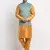 Men Silk Mustard Kurta Churidar with Blue Nehru Jacket Set