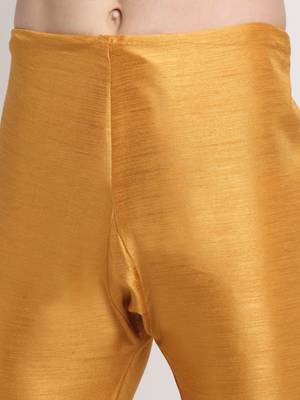 Men Silk Mustard Kurta Churidar with Red Nehru Jacket Set 7
