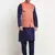 Men Silk Navy Blue Kurta Churidar with Red Nehru Jacket Set