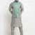 Men Silk Silver Kurta Churidar with Blue Nehru Jacket Set