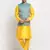 Men Silk Yellow Kurta Churidar with Blue Nehru Jacket Set