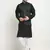 Men Cotton Solid Black Kurta Churidar With Green Twill Nehru Jacket Set