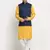 Men Cotton Solid Mustard Kurta Churidar With Navy Blue Twill Nehru Jacket Set
