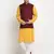 Men Cotton Solid Mustard Kurta Churidar With Maroon Twill Nehru Jacket Set