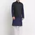 Men Cotton Solid Navy Blue Kurta Churidar With Green Twill Nehru Jacket Set