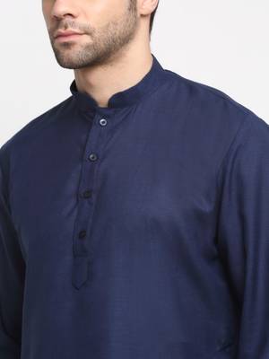 Men Cotton Solid Navy Blue Kurta Churidar With Green Twill Nehru Jacket Set 6