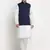 Men Cotton Solid White Kurta Churidar With Navy Blue Twill Nehru Jacket Set