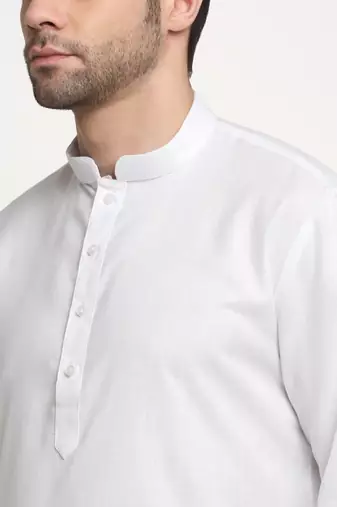 Men Cotton Solid White Kurta Churidar With Maroon Twill Nehru Jacket Set