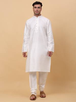 Men Cream Kurta and Churidar with Peach sequence Striped Nehru Jacket 5