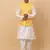 Men Cream Kurta and Churidar with Yellow sequence Striped Nehru Jacket
