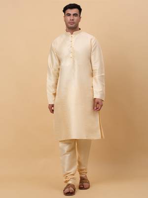 Men Beige Kurta and Churidar with Grey sequence Striped Nehru Jacket 5