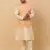 Men Beige Kurta and Churidar with Peach sequence Striped Nehru Jacket