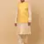 Men Beige Kurta and Churidar with Yellow sequence Striped Nehru Jacket