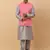 Men Grey Kurta and Churidar with Pink sequence Striped Nehru Jacket