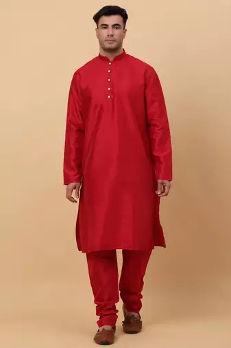 Men Maroon Kurta and Churidar with Grey sequence Striped Nehru Jacket
