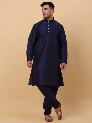 Men Navy Blue Kurta and Churidar with Grey sequence Striped Nehru Jacket 5