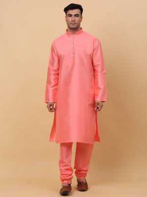 Men Pink Kurta and Churidar with Pink sequence Striped Nehru Jacket 5