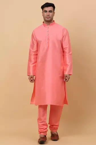 Men Pink Kurta and Churidar with Pink sequence Striped Nehru Jacket