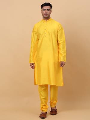 Men Yellow Kurta and Churidar with Yellow sequence Striped Nehru Jacket 5