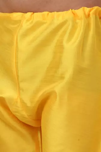 Men Yellow Kurta and Churidar with Yellow sequence Striped Nehru Jacket