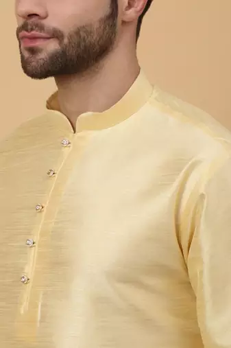 Men's Beige Kurta and Churidar With Sequenced Cotton Silk Nehru Jacket