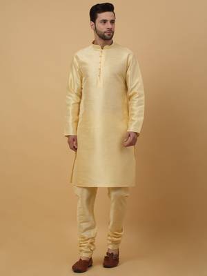 Men's Beige Kurta and Churidar With Sequenced Cotton Silk Nehru Jacket 4