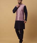 Men's Cream Kurta and Churidar With Sequenced Cotton Silk Nehru Jacket
