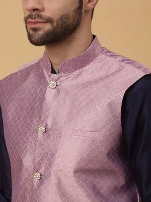 Men's Cream Kurta and Churidar With Sequenced Cotton Silk Nehru Jacket 2