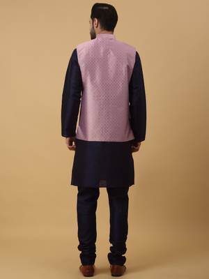 Men's Cream Kurta and Churidar With Sequenced Cotton Silk Nehru Jacket 3