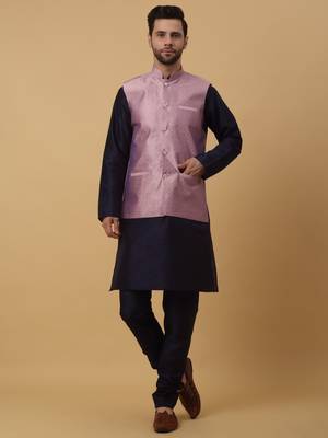 Men's Cream Kurta and Churidar With Sequenced Cotton Silk Nehru Jacket 6