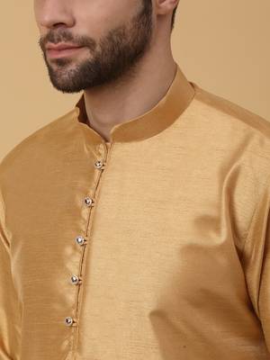 Men's Beige Kurta and Churidar With Sequenced Cotton Silk Nehru Jacket 5