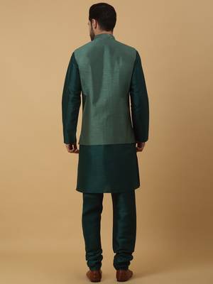 Men's Green Kurta and Churidar With Jacquard Ethnic Motifs Printed Nehru Jacket 3