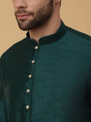 Men's Green Kurta and Churidar With Jacquard Ethnic Motifs Printed Nehru Jacket 5