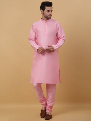 Men's Pink Kurta and Churidar With Jacquard Ethnic Motifs Printed Nehru Jacket 4