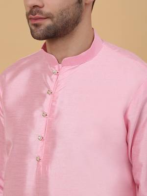Men's Pink Kurta and Churidar With Jacquard Ethnic Motifs Printed Nehru Jacket 5