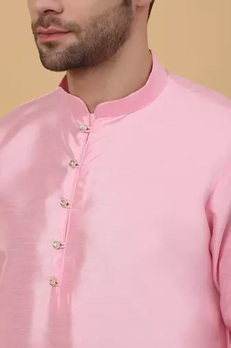 Men's Pink Kurta and Churidar With Jacquard Ethnic Motifs Printed Nehru Jacket