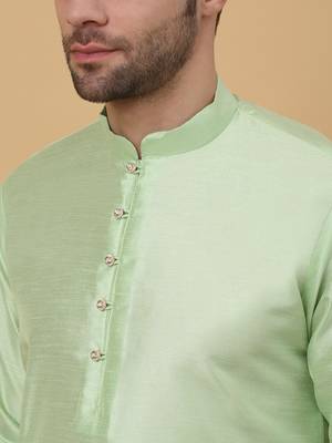 Men's Sea Green Kurta and Churidar With Jacquard Ethnic Motifs Printed Nehru Jacket 5