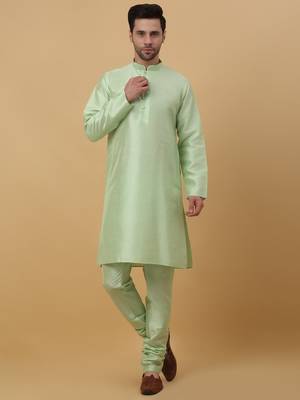 Men's Sea Green Kurta and Churidar With Jacquard Ethnic Motifs Printed Nehru Jacket 4