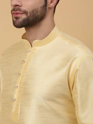 Men's Beige Kurta and Churidar With Jacquard Ethnic Nehru Jacket 5