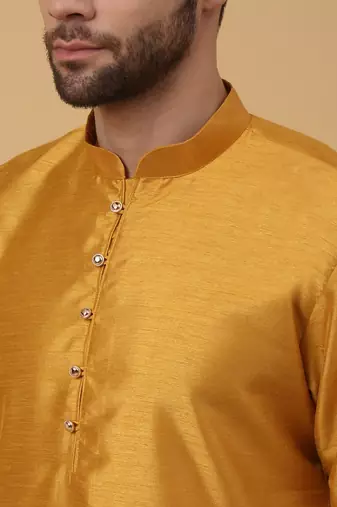 Men's Yellow Kurta and Churidar With Jacquard Ethnic Nehru Jacket