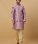 Men's Purple Kurta and Churidar With Jacquard Floral Nehru Jacket