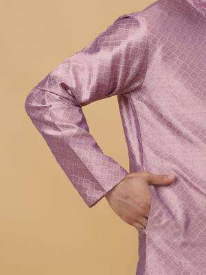 Men's Purple Kurta and Churidar With Jacquard Floral Nehru Jacket 5