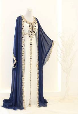 Navy Blue and White Georgette Zari Work Kaftan 1