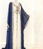 Navy Blue and White Georgette Zari Work Kaftan