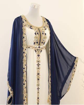 Navy Blue and White Georgette Zari Work Kaftan 2