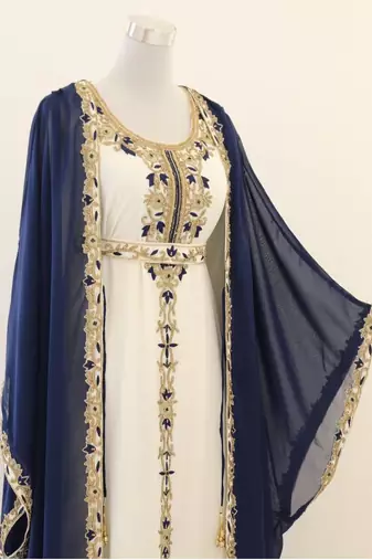 Navy Blue and White Georgette Zari Work Kaftan