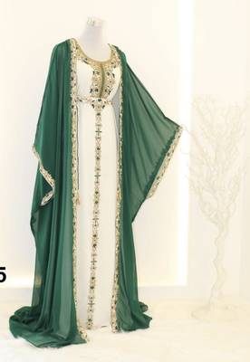Sea-Green & White Handcrafted Zari work Stitched Dress Georgette Kaftan Party Wear Wedding Dresses	5 1