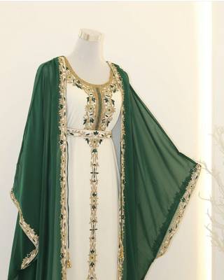 Sea-Green & White Handcrafted Zari work Stitched Dress Georgette Kaftan Party Wear Wedding Dresses	5 2
