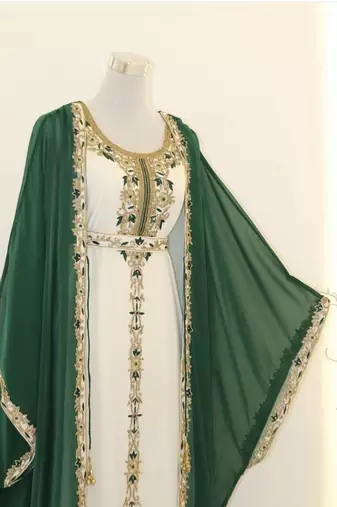 Sea-Green & White Handcrafted Zari work Stitched Dress Georgette Kaftan Party Wear Wedding Dresses	5