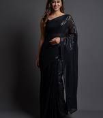 Black Georgette Sequins Work Saree With Un-Stitched Blouse